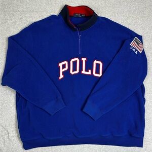 Polo Ralph Lauren Pullover Mens 4XB Blue Quarter Zip Fleece USA Flag Big Tall